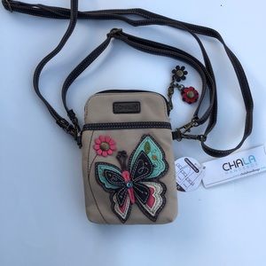 New Chala butterfly celphone, crossbody, handbag convertible strap multicolor